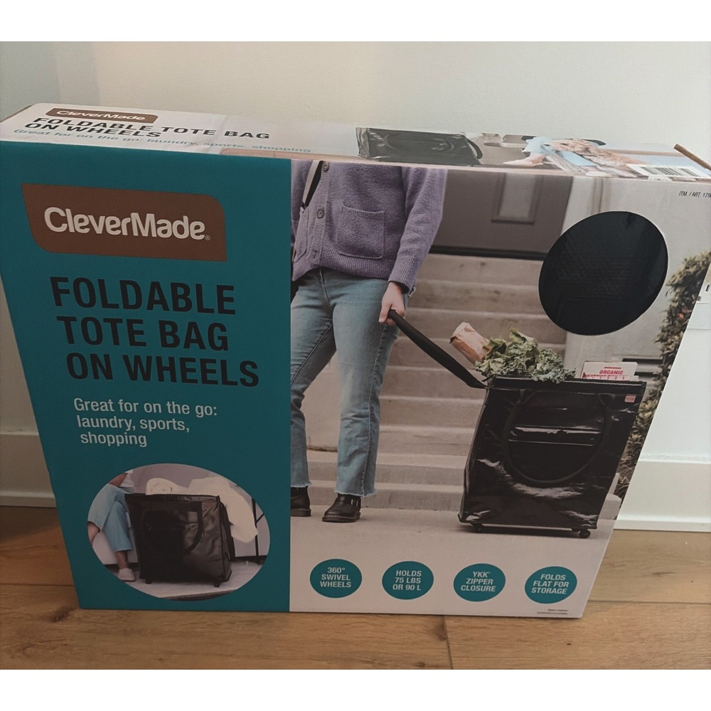 CleverMade Foldable Rolling Tote Bag on Wheels 90L Heavy Duty Laundry Hauler